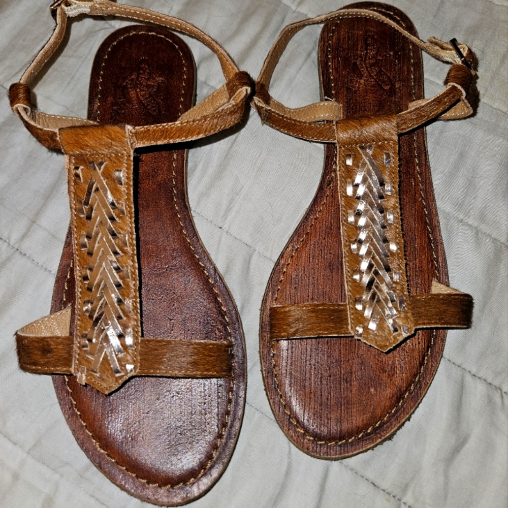 FREEBIRD Brown & Silvwr Woven Leather Goddess Sandals